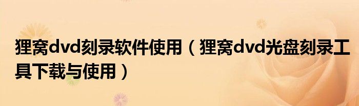 狸窝dvd刻录软件使用（狸窝dvd光盘刻录工具下载与使用）